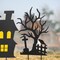 24"H Set of 3 Halloween Metal Silhouette Haunted House and Ghost Tree Yard Stake or Hanging Decor (KD, Two function)